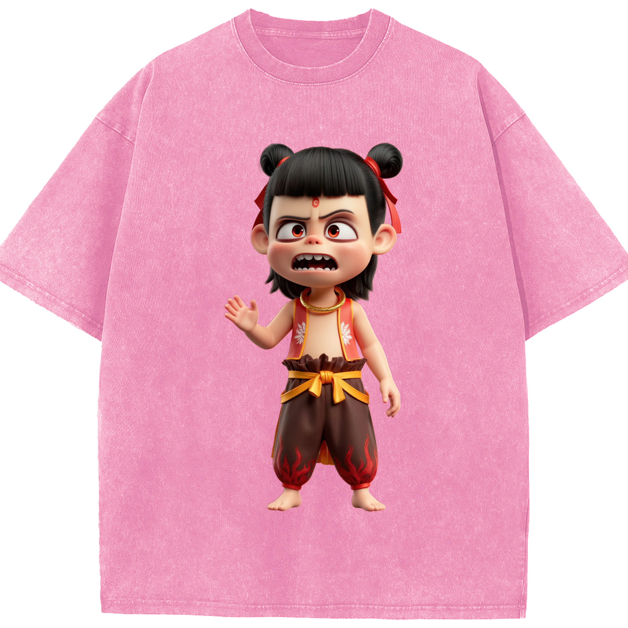 （画像用） Ne Zha 2 ナタ 魔童の大暴れ 綿100% ヴィンテージ風 半袖Tシャツ（フロントプリント）
